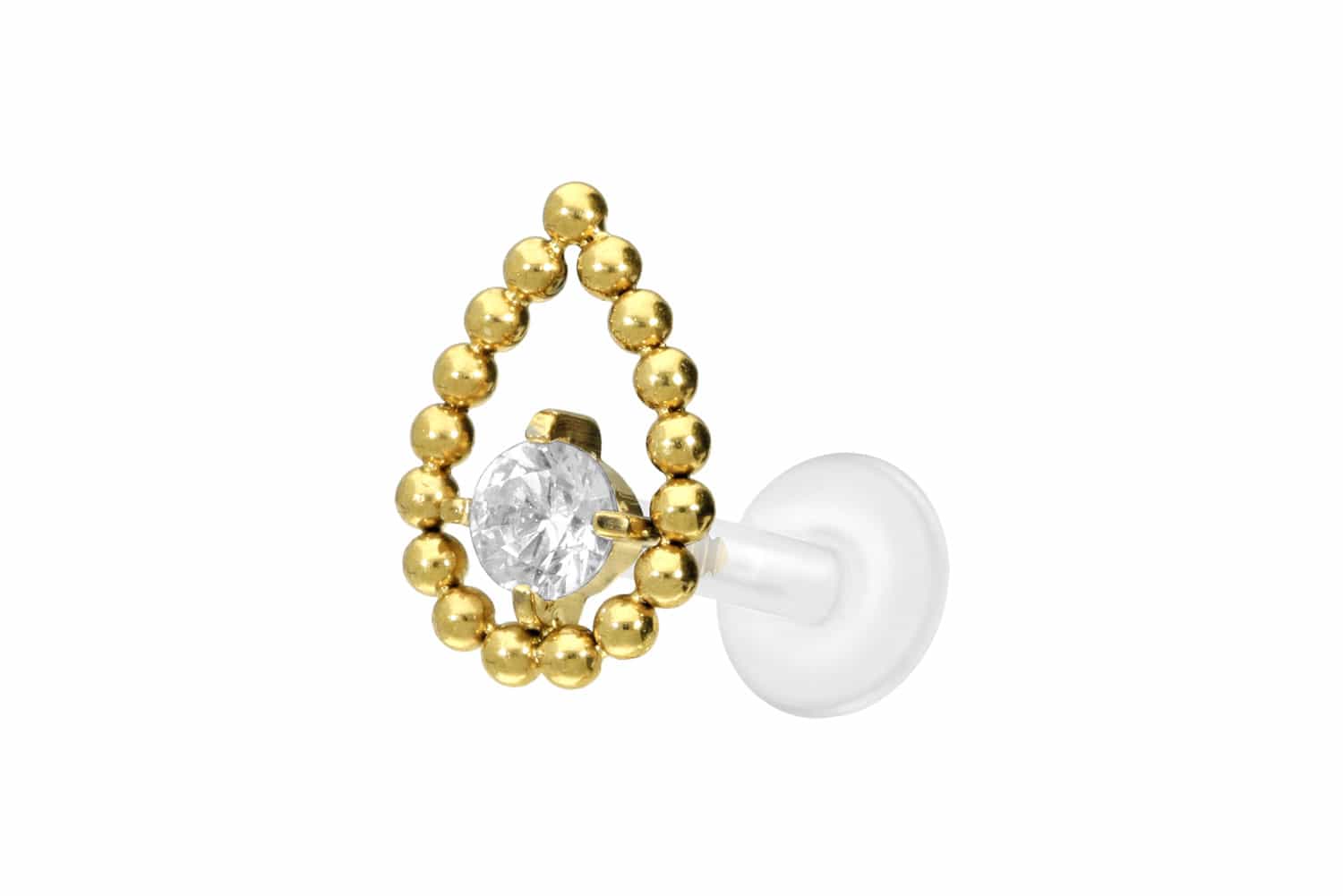 PTFE Labret Piercing mit Innengewinde + Titan-Aufsatz TROPFEN + KRISTALL